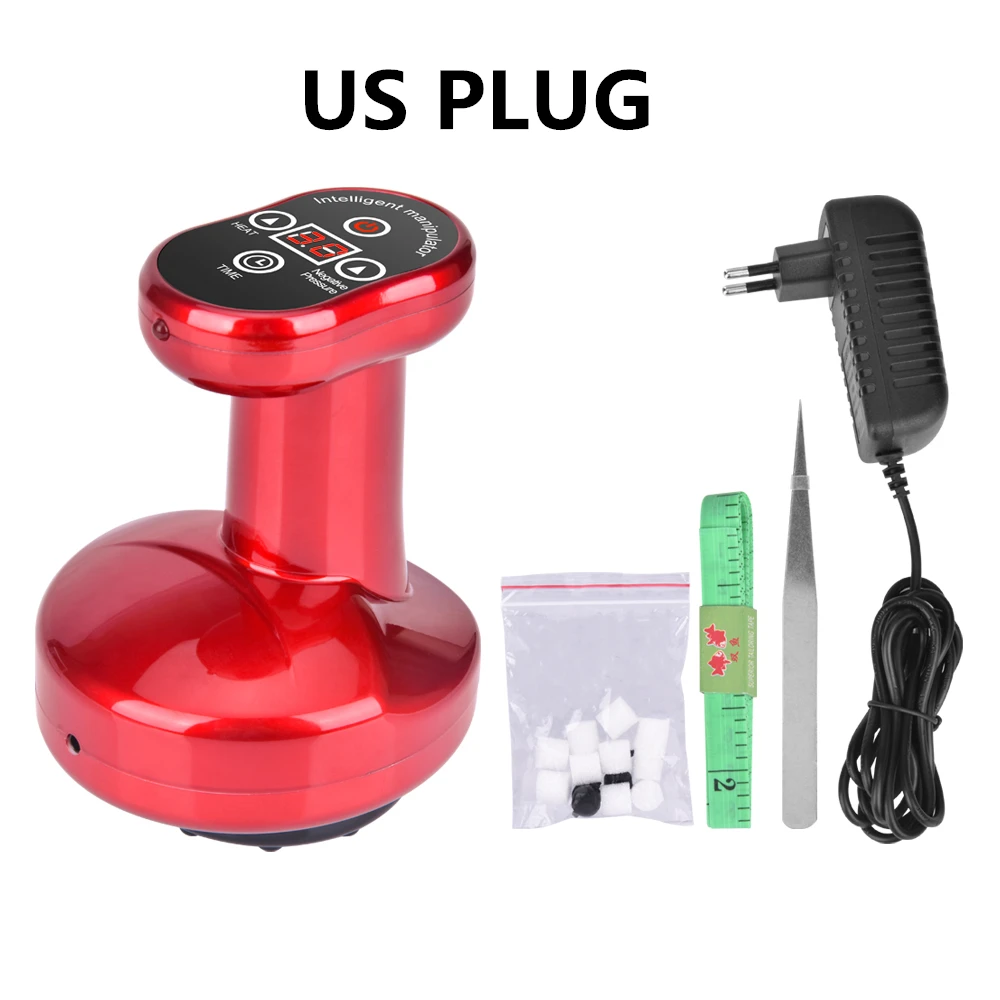 US PLUG Электрический Меридиан гуаша массаж сжигание жира всасывания выскабливание баночки нагревательный массажер акупунктурная стимуляция терапия забота о здоровье - Цвет: US PLUG
