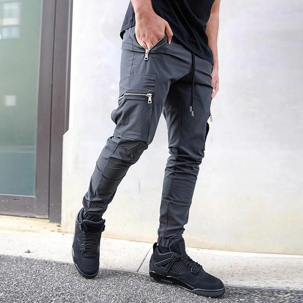 

Men Jogger Drawstring Long Sweatpants Trousers Multi-pocket Skinny Cargo Pants