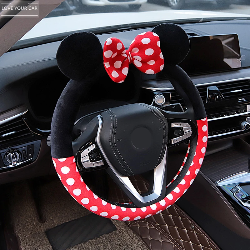 

Car Steering Wheel Cover Universal Cartoon Mouse Plush Winter Summer Lovely Bowknot Cute Ears Wholesale Car Interior Accessories
