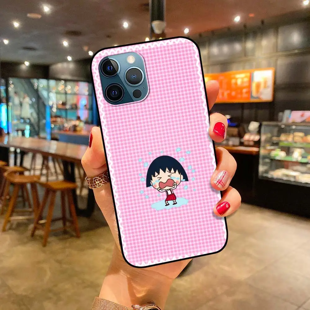 

Cherry Chibi Maruko Chan Cartoon Case For Apple iPhone 11 12 Pro 7 XR X XS Max 8 6 6S Plus SE 2020 5 5S Coque Black Shell Cover