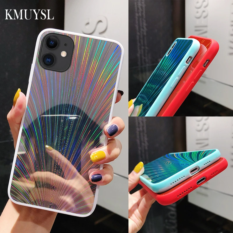 Блестящий чехол с павлиньими перьями для iPhone 11 iphone 7 6S 8 Plus зеркальный Жесткий