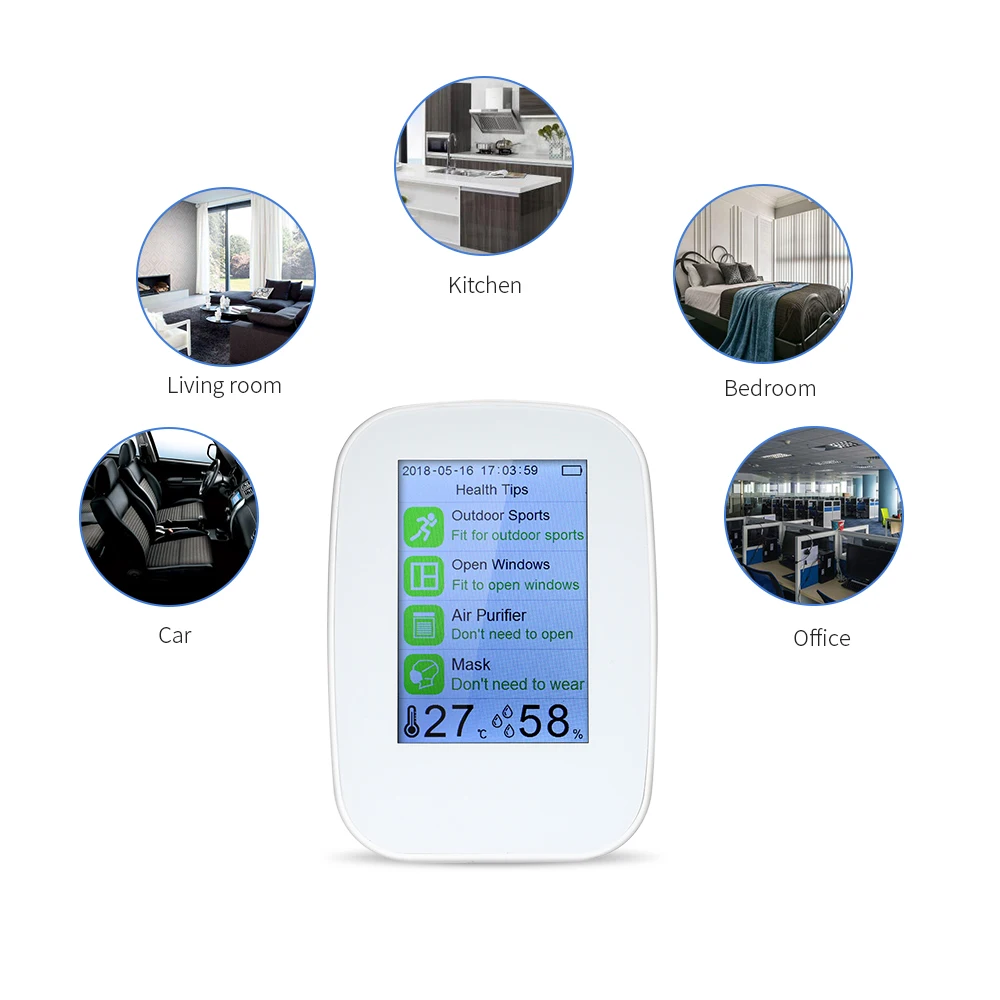 

Air Quality Gas Detector Gas Analyzer Indoor/Outdoor HCHO & TVOC Tester CO2 Meter Monitor CO Tester with Rechargeable Battery