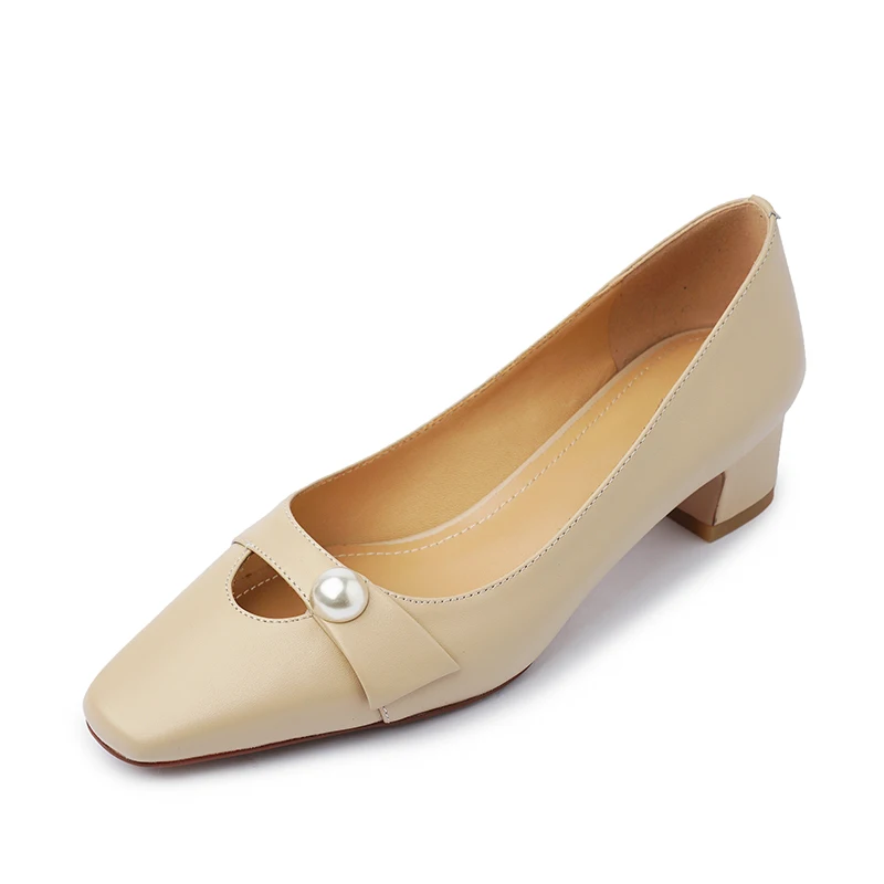 

Summer Autumn Women Casual Soft Shoes Square Head Pumps Dress High Heels Boat Shoes Wedding Shoes Genuine Leather Designer Heels