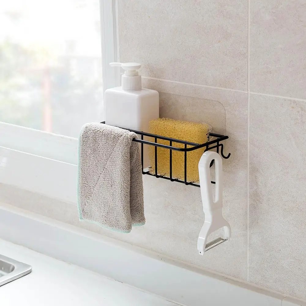 

Wall-mounted Wrought Iron Sink Rack Cloth Drainage Shelf Kitchen Sink Sponge Storage Rack Bathroom Storage Rack