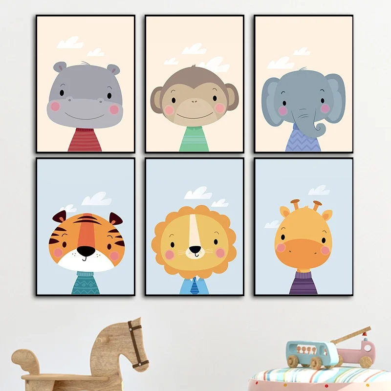 

Lion Tiger Elephant Hippo Nursery Wall Art Canvas Painting Print Nordic Posters And Prints Wall Pictures Baby Kids Room Decor