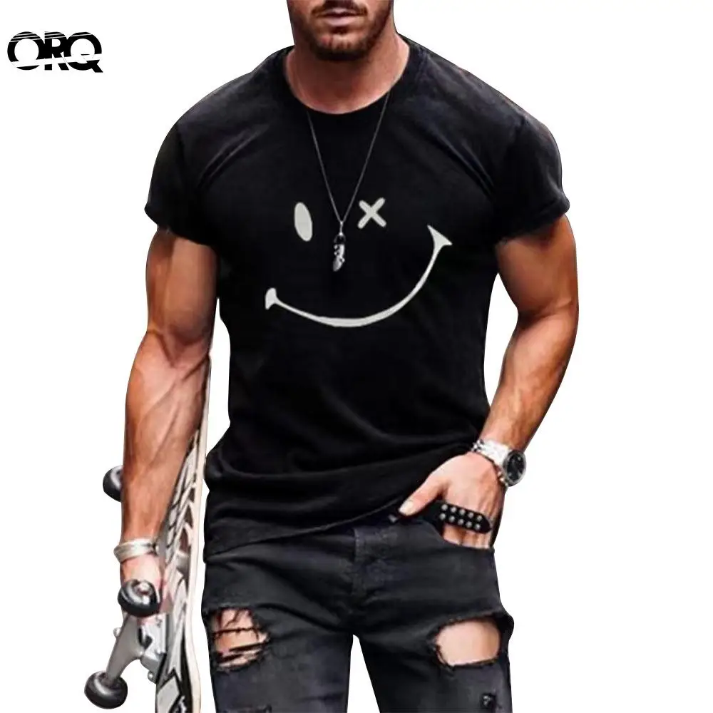 

Men's New Smiley Face Printing Casual Round Neck Loose Short Sleeve T-shirt Summer Fashion Streetwear Tee Shirt Homme Tops