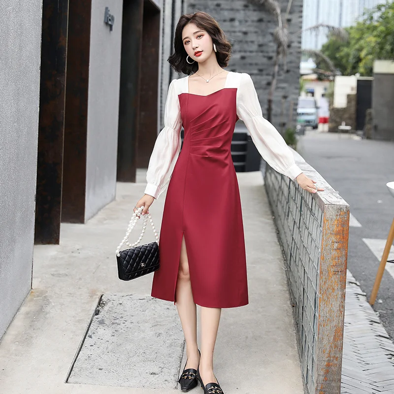 

Точечные товары-осеннее Новое модное облегающее стройнящее яркое контрастное платье