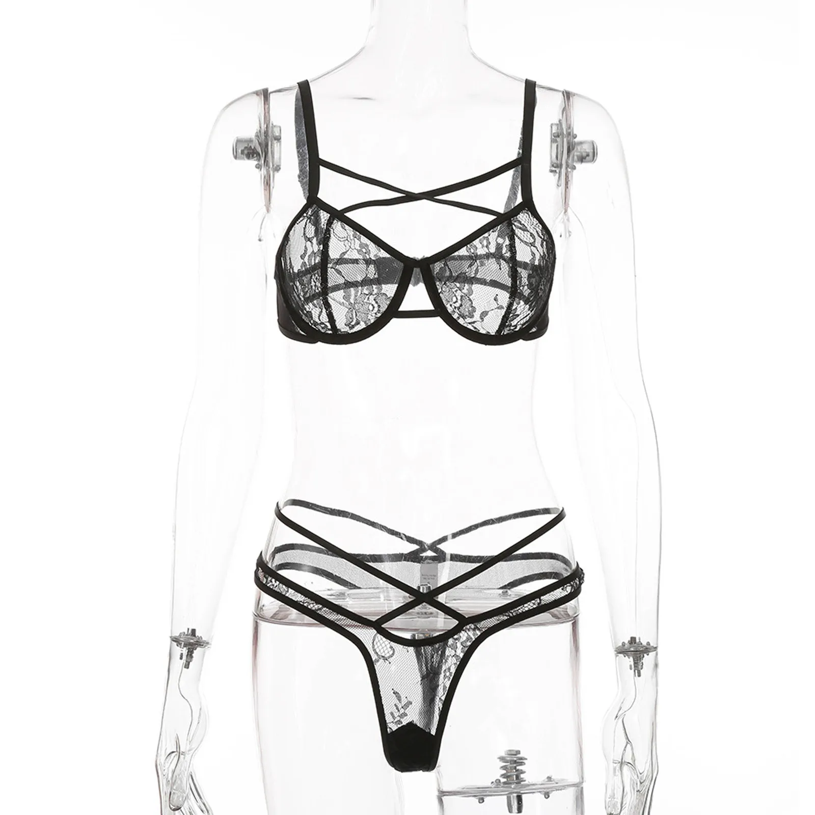 

Ladies Sexy Lingerie Fashion Lace Lace Flower Perspective Underwear Set G-string Panties Thong Sexy Lingerie Women's Underwear