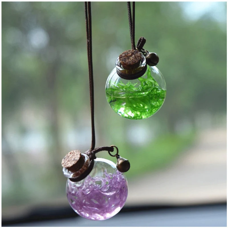 Moss-Purple Green 2 шт./компл. Автомобильная подвеска-украшение Пустые Стеклянные Духи бутылка декоративные подвески освежитель воздуха для эфирных масел без духов - Название цвета: Moss-Purple Green
