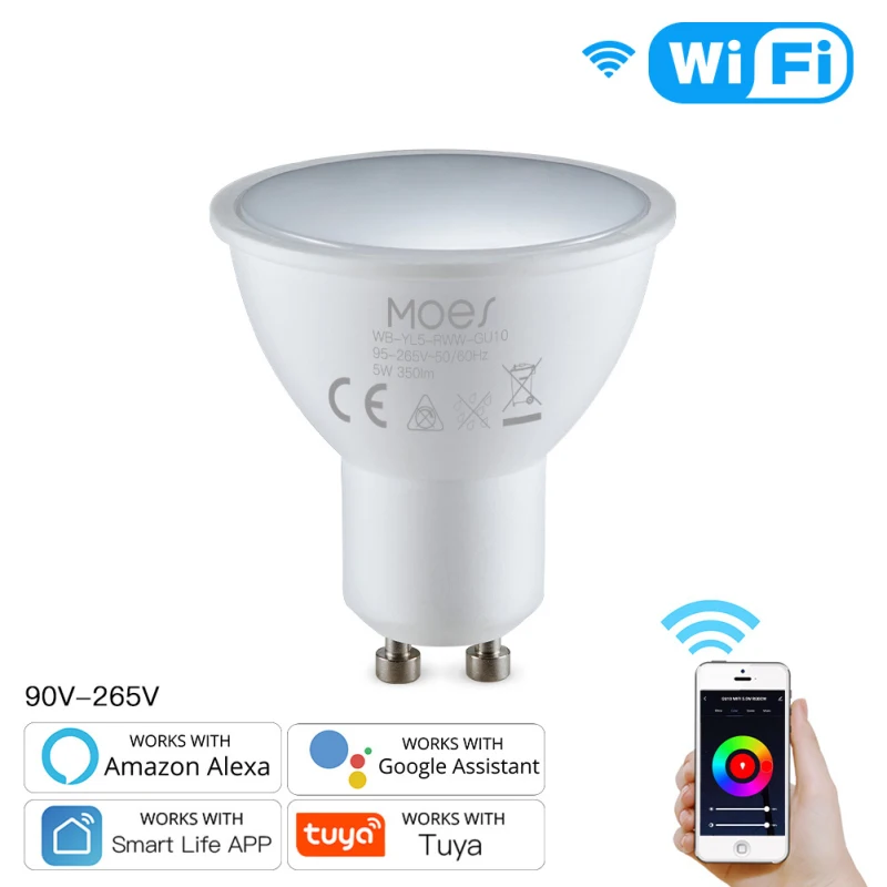 

GU10 Spotlight WiFi Smart Light Bulb 5w RGB+CW 2800-6200K Smart Bulb App Remote Control RGB Light Lamp For Alexa Google Home