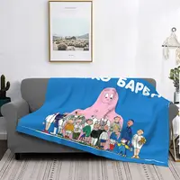 Les Barbapapa Family Knitted Blanket Flannel Anime Cartoon Super Soft Throw Blanket for Car Sofa Couch Bed Rug