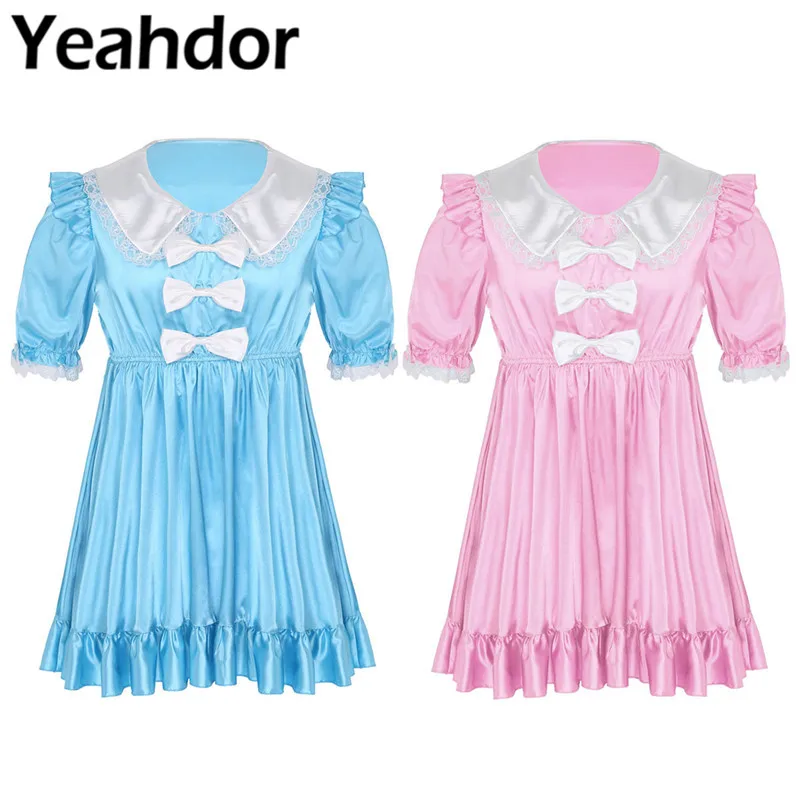 Мужской мягкий гладкий атласный кукольный воротник с пышными рукавами бантиками