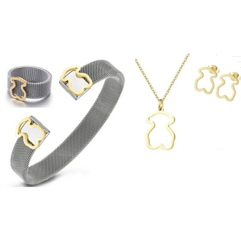 

Earrings Jewelry Hollow Wedding Bear Sets Pendant Sets Ring Heart Gift Unisex Necklaces For Fashion Cute Women Design