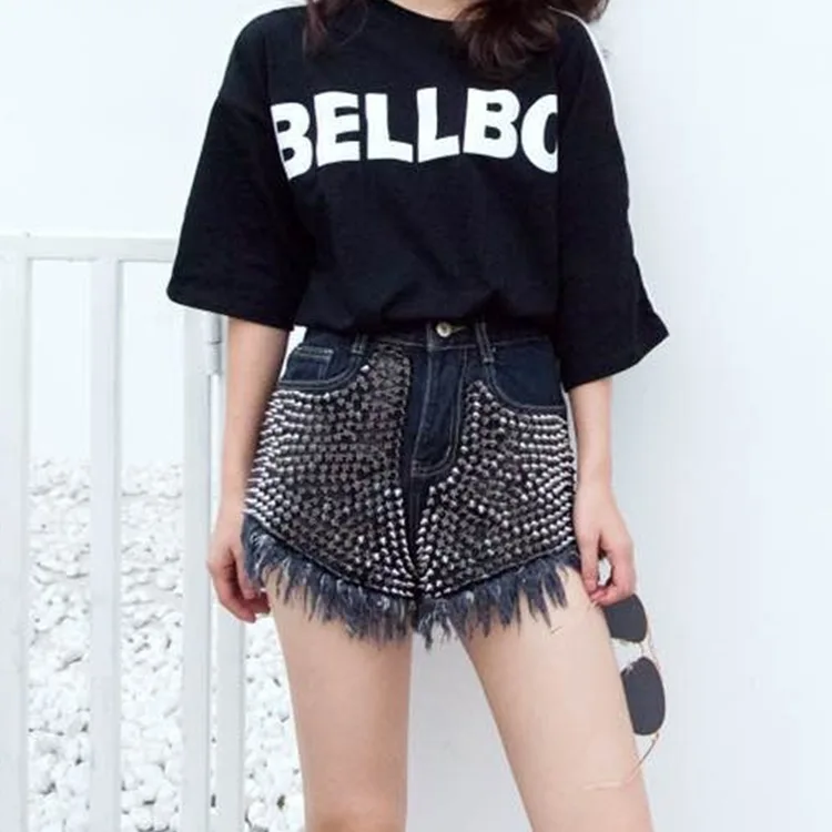 Шорты женские джинсовые с заклепками ковбойские пикантные короткие брюки