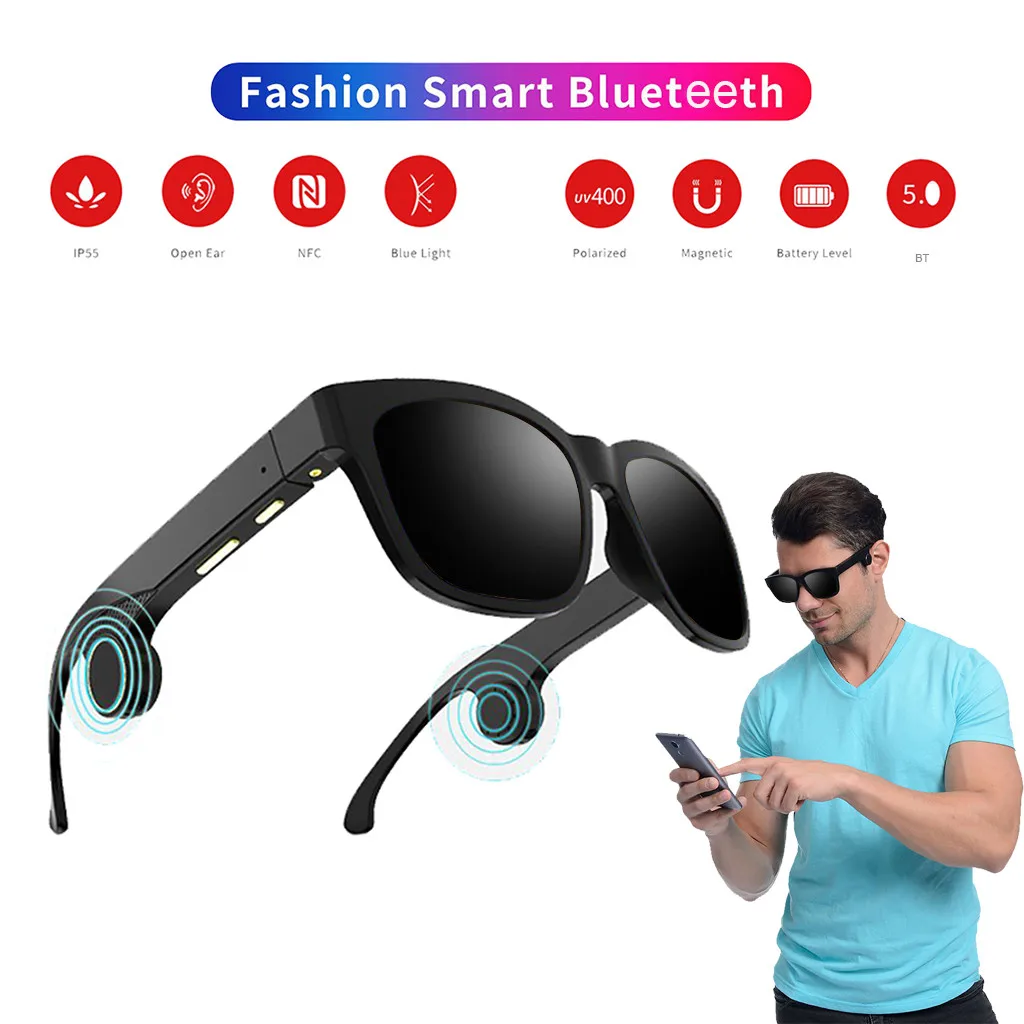 Мужские и женские умные очки BT 5 0 Квадратные Солнцезащитные Blueteeth с костной