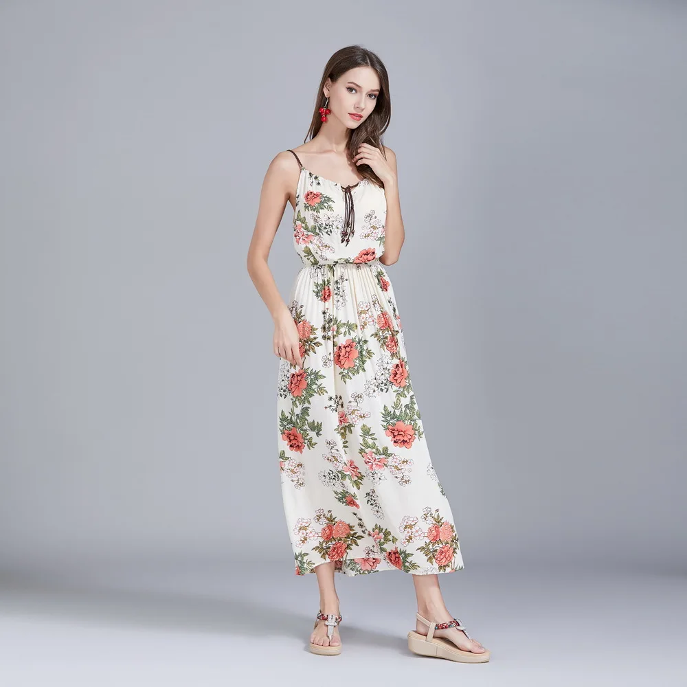 Женское пляжное платье Boollili Vestido цветочное на лямках повседневное длинное макси