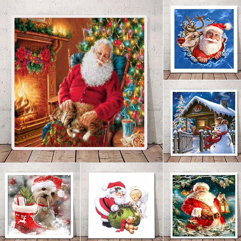 

Christmas Santa Claus Tree Canvas Painting Xmas Gift Snowman Elk Posters and Prints Wall Art Picture Kids Room Home Decor