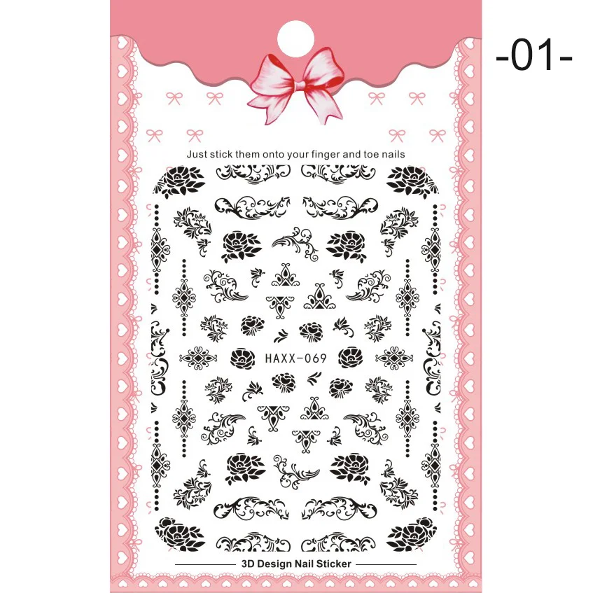 01 1 Pc Colorful Marple Leaf Black 3D Nail Sticker Nail Art Transfer Stickers Paper Nail Decorations DIY Designs Accessories - Color: 01