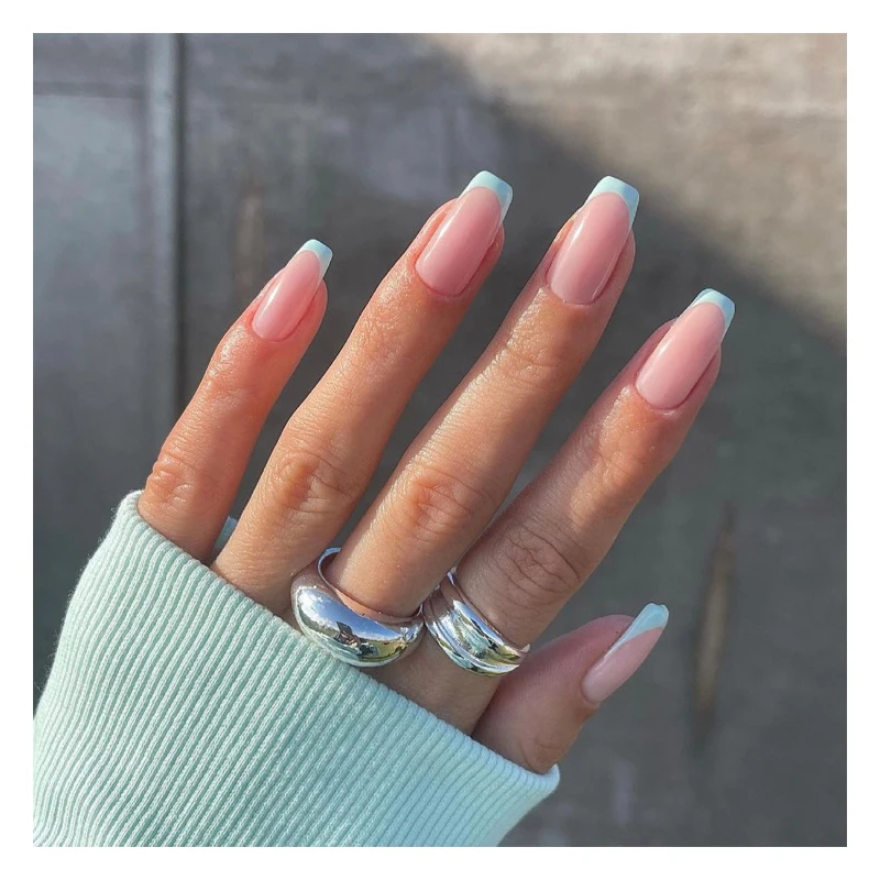 

18 Styles Long Ballerina Fake Nails Nails Ladies Press On Designed French False Nail Tips Overhead 1PC Five-color rainbow