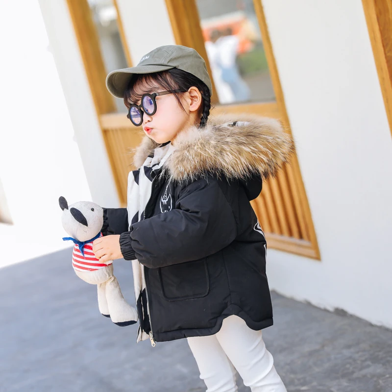 Двусторонние пуховые куртки для маленьких девочек теплые Детские Пуховые парки