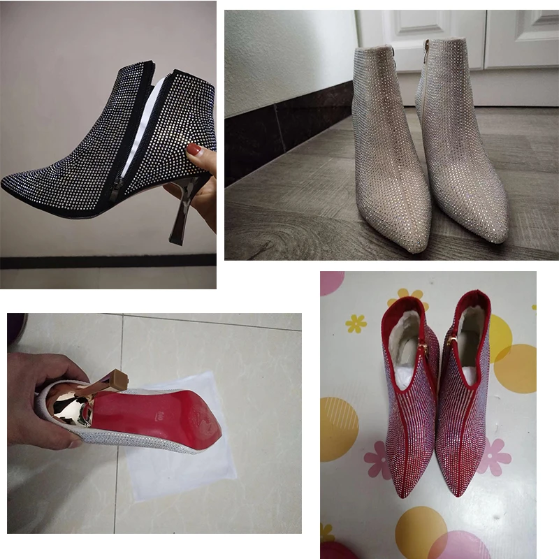 Осенние ботинки со стразами ботильоны свадебные на тонком высоком каблуке