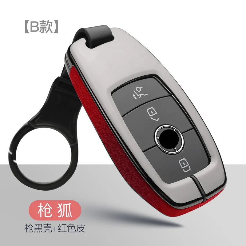 E-black red Цинковый сплав кожаный чехол для ключей автомобиля подходит для Mercedes Benz AMG W205 W212 W176 C117 W213 X156 W246 E класс E200 E260 E300 E320 - Название цвета: E-black red
