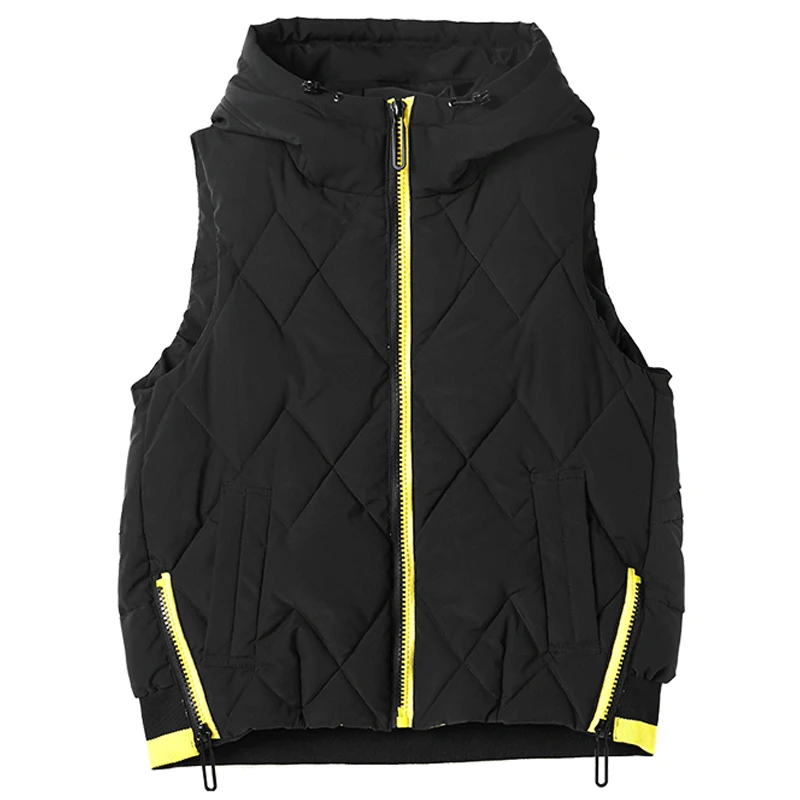 

Women's Winter Short Vest Hooded Solid Casual Sleeveless Jacket Woman Stand Collar Thick Warm Cotton Padded Coats Female Outwear