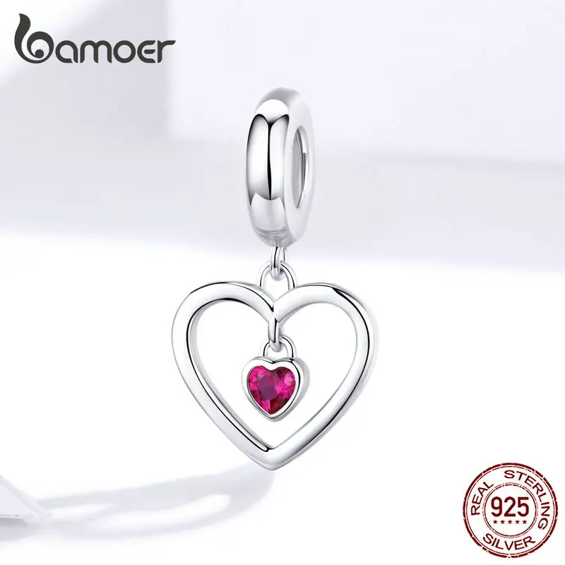 Bamoer, серебро 925, подвеска в форме сердца, шарм, подходит для оригинального серебряного браслета или ожерелья, в форме сердца, кубический цирконий, ювелирное изделие SCC1349