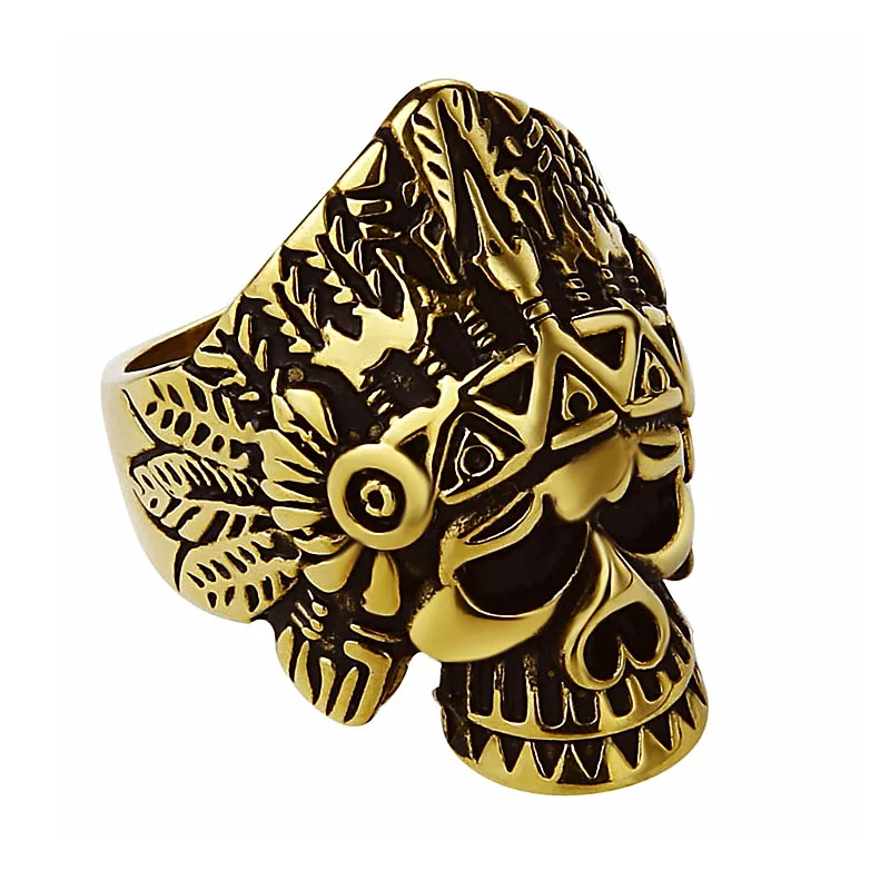 Индийский головной убор Valily с перьями Dayak кольца черепом из нержавеющей стали в