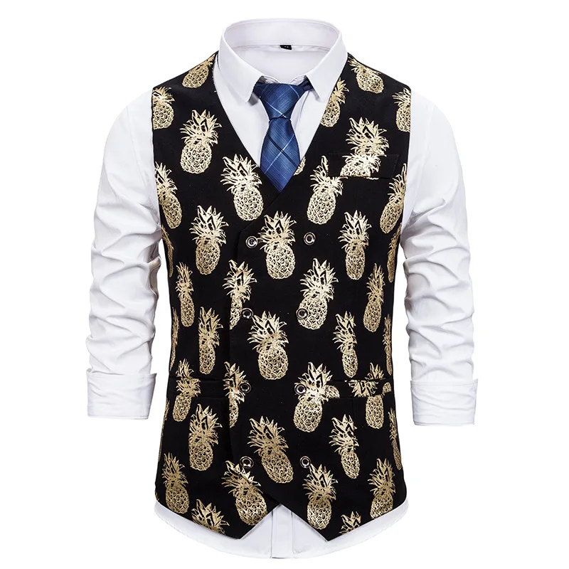 Жилетка мужская с принтом ананаса брендовая безрукавка V образным вырезом