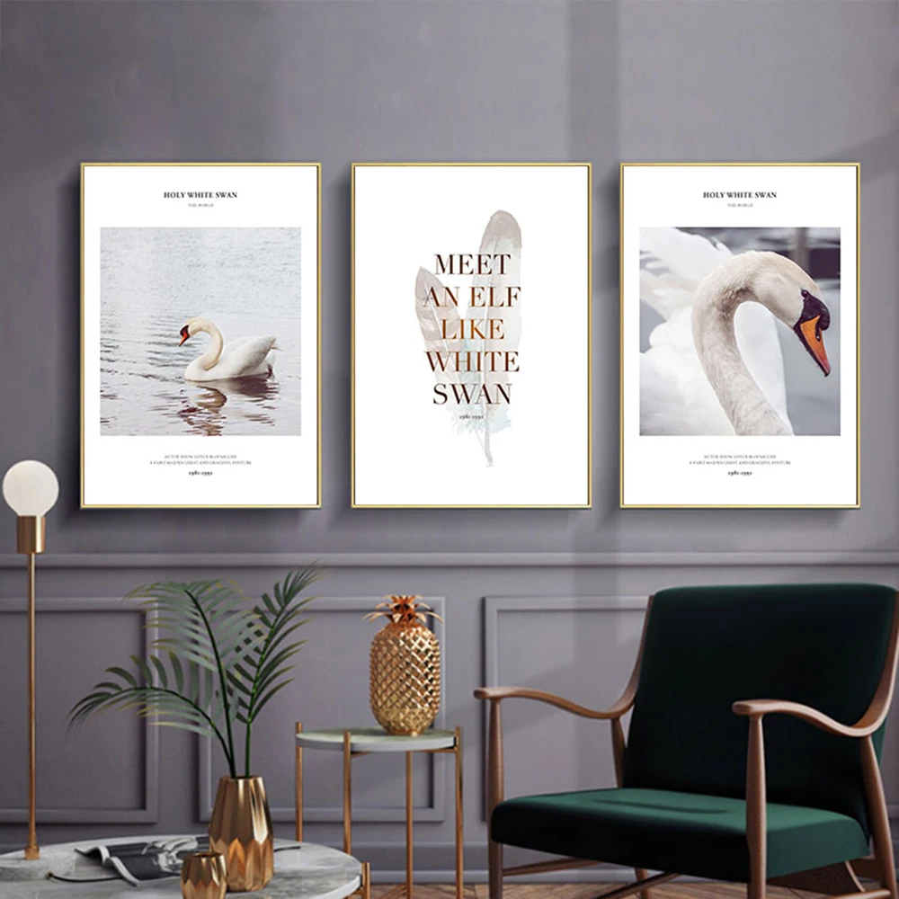Забавная белая картина &quotЛебедь&quot черно белые постеры Холст Живопись Дети