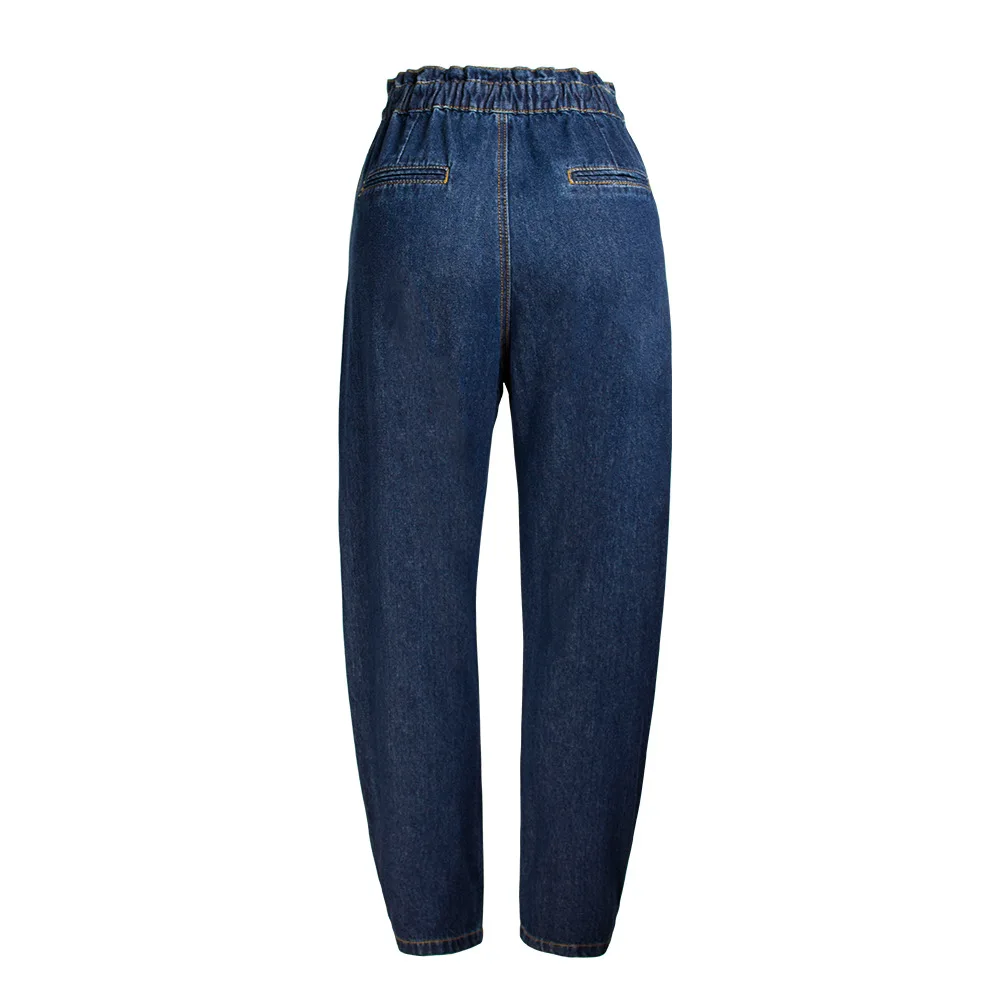 

Cross-border elastic waist jeans female 2019 summer new tall waist loose wide-legged haroun pants dad jeans