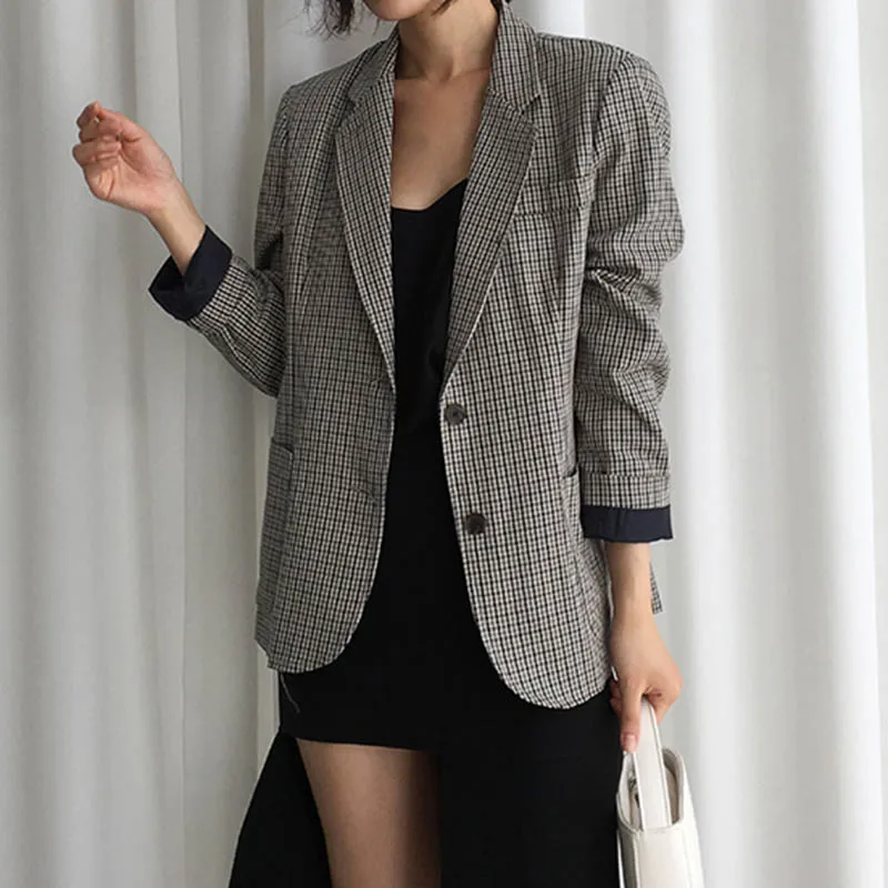 Женский клетчатый Блейзер OL Свободные корейские блейзеры и куртки Повседневная