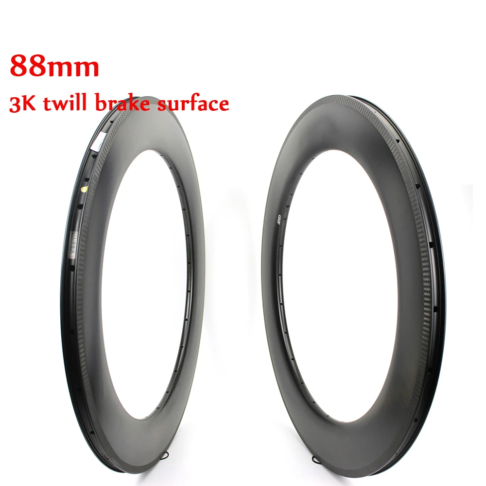 

T700 Carbon Road Bike Rims 88mm UD Matte 3K Twill Brake Surface For Time Trial Bicycle Rims Carbon Triathlon Bike Carbon Rims