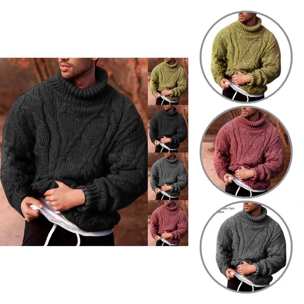 

Men Sweater Stretchy Coarse Woolen Yarn Thickened Turtleneck Twist Male Casual Sweater Sweater Jumper for Autumn Winter