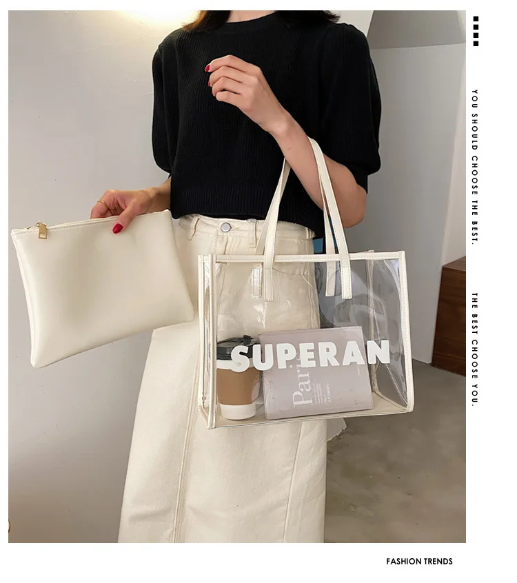

Beibao large capacity bag women's summer 2021 new fashion transparent one shoulder jelly bag tote bag