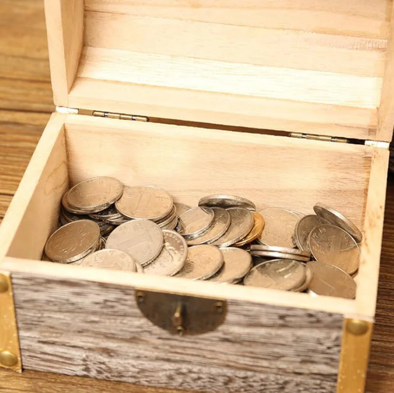 Деревянная Копилка S/M/L/XL сундук с сокровищами для монет сейф денег ретро копилка