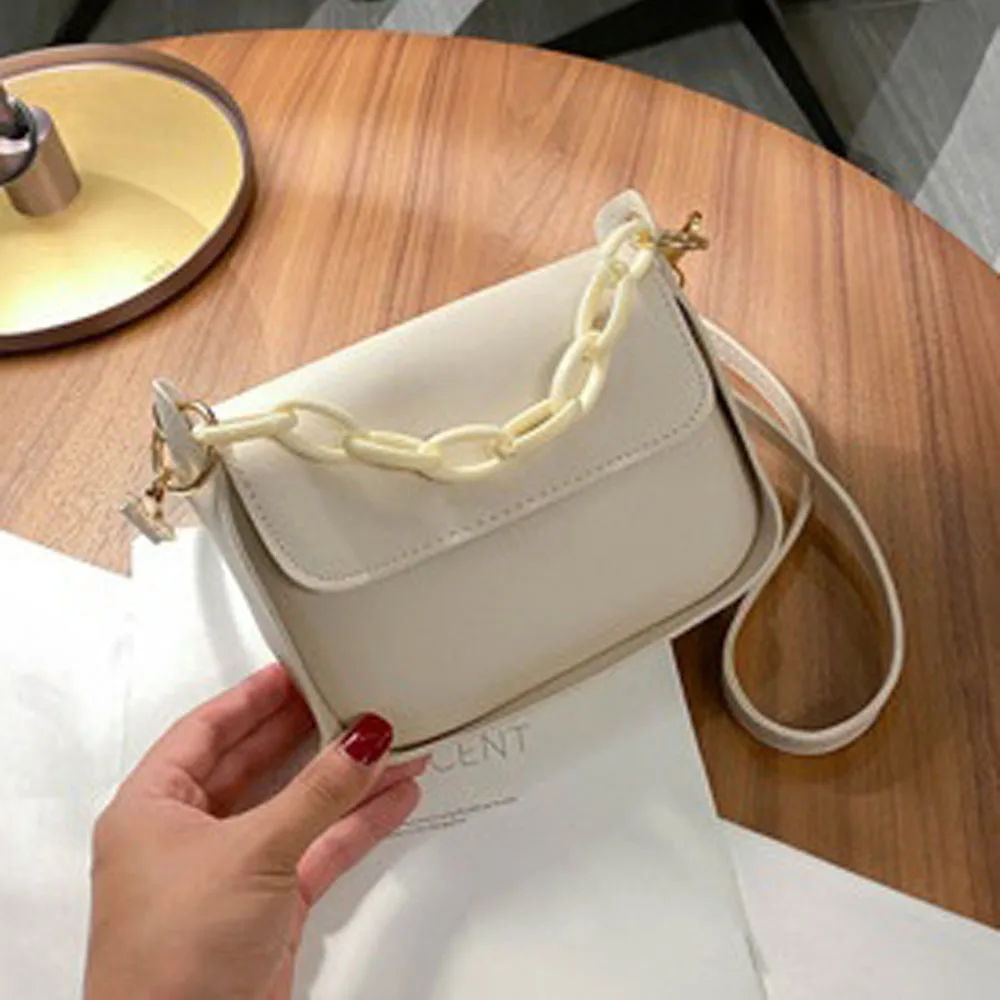 

Acrylic Chain Small PU Leather Crossbody Bags For Women 2021 Summer Solid Color Designer Lady Travel Shoulder Messenger Handbags