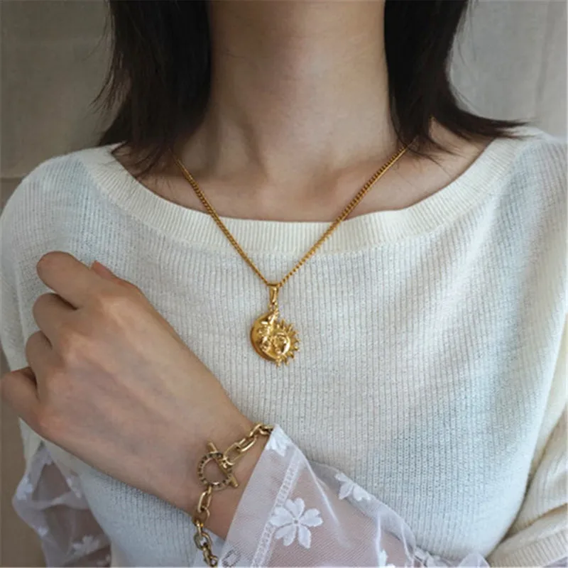 Ожерелье для женщин из нержавеющей стали подвеска неправильной формы в виде Луны