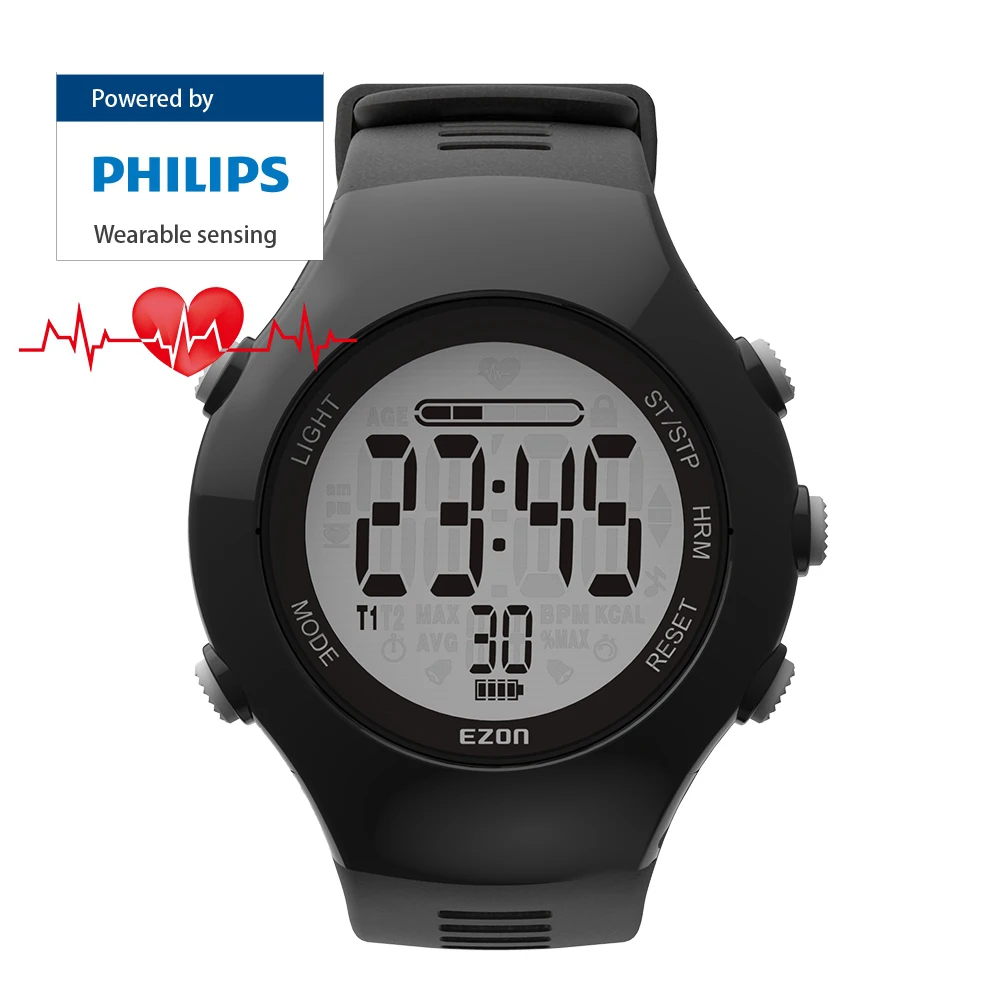 

Men Sports Digital Watch Optical Sensor Heart Rate Monitor Pedometer Calorie Counter Powerd PHILIPS Wearable Sensing