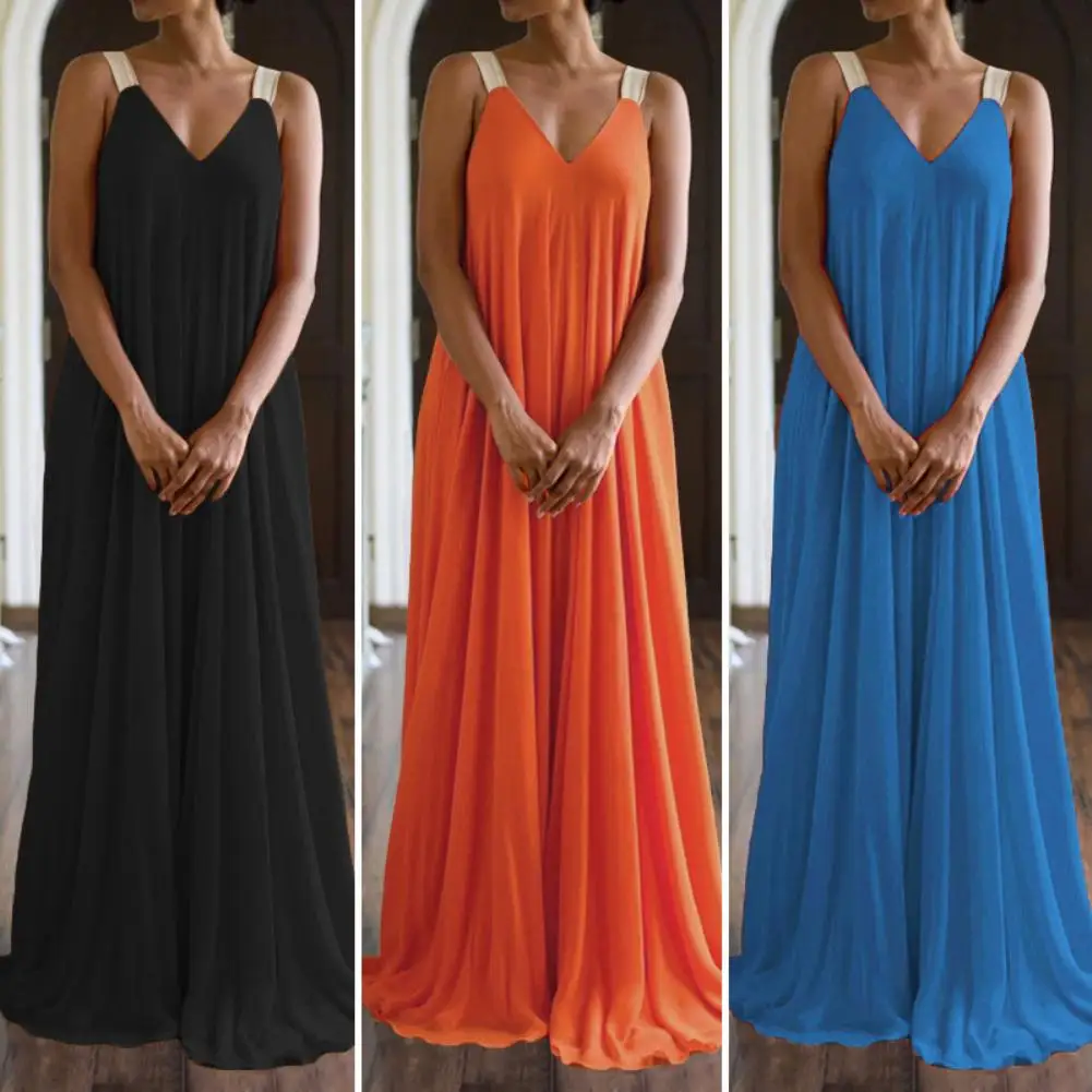 

Женское платье в стиле бохо без рукавов с глубоким V-образным вырезом и открытой спиной, с большим подолом, на бретелях