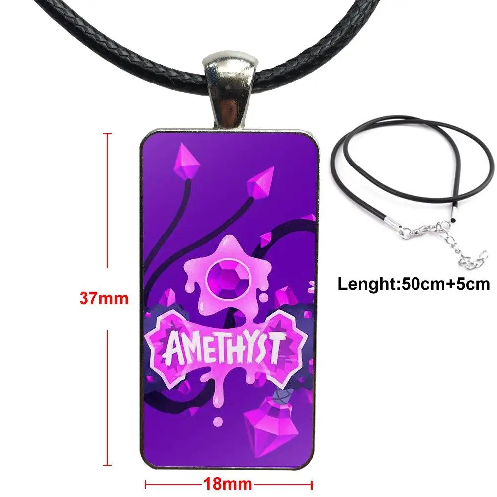 

For Girls Gifts Vintage Jewelry Steel Color Glass Cabochon Choker Pendant Long Rectangle Necklace Steven Universe Amethyst