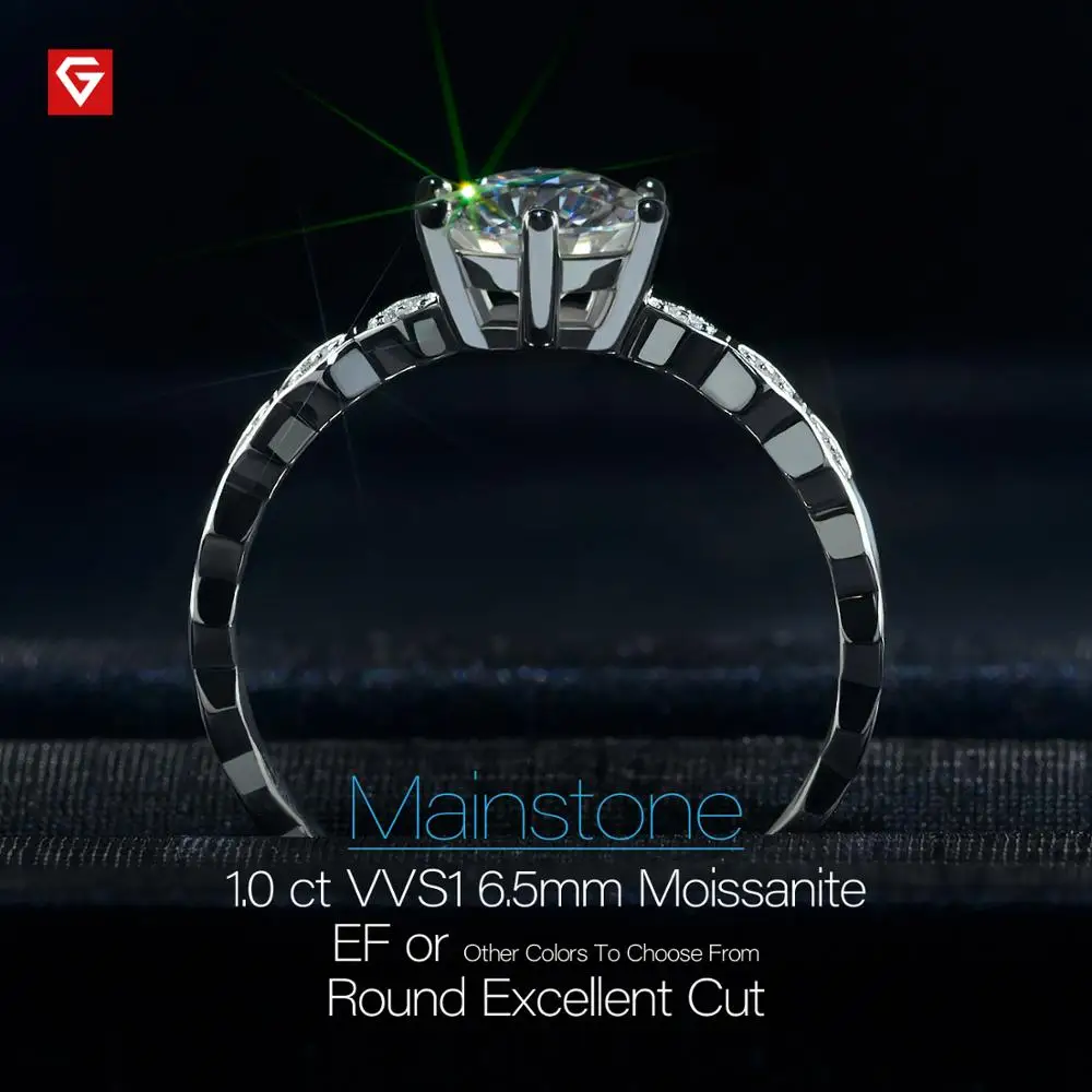 GIGAJEWE 1.0ct 6 5 мм EF Круглый 18K покрытый белым золотом 925 Серебряное моиссанитовое