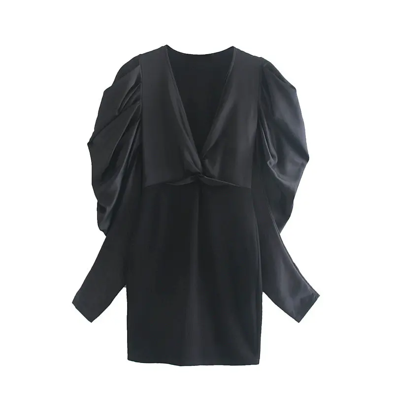 2019 женское модное мини-платье с глубоким v-образным вырезом и передним узлом в