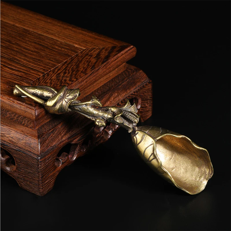 

New Style Creative Tea Scoops Shovel Brass Copper Lotus Root Bamboo Tableware Coffee Spoon Tea Pet Tea Ceremony Tea Supplies