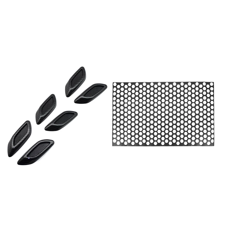 

6Pcs Carbon Fiber Car Hood Frame Stickers Fender Air Outlet Side Mark Cover & 1x Car Rear Tail Light Lamp Stickers