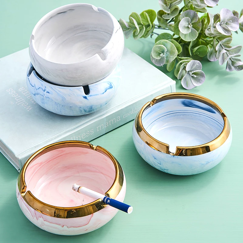 Китайский стиль керамическая мраморная пепельница овальные золотые края