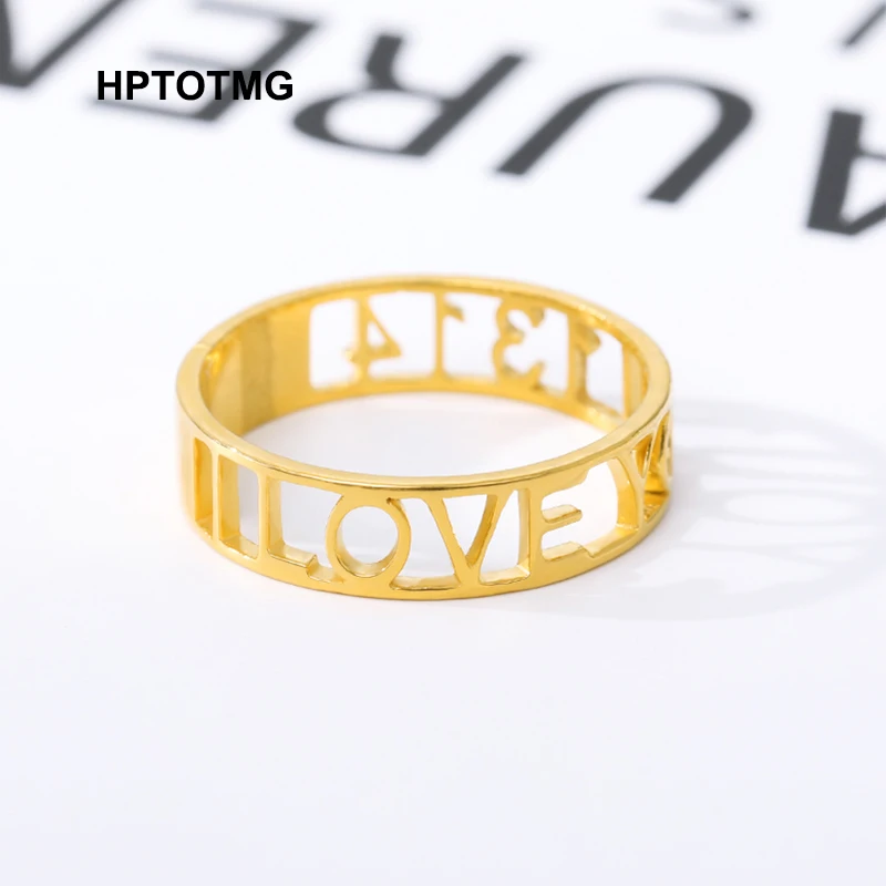 

Custom Name Ring Gold Hollow Stainless Steel Letter Engraved Rings For Women Custom Ring Men Engagement Wedding Band Gift
