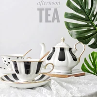 retro black and white polka dot striped bone china european phnom penh coffee cup and saucer set ins photo afternoon tea