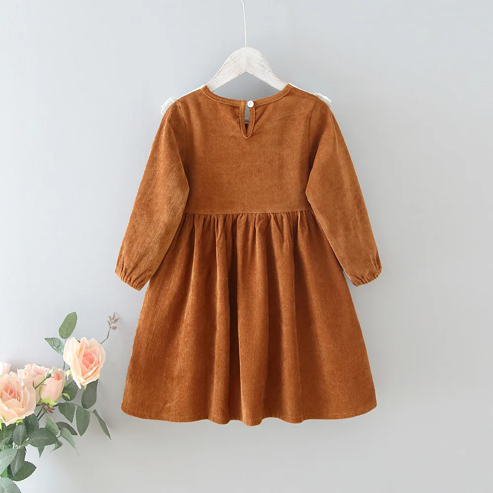Girls' Dresses 2021 Autumn New Style Children Baby Kids Clothing Korean Japanese Loose Lace Lapel Girl Fashionable Dress | Детская
